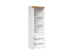 Impact Furniture Tall Bookcase Drawer Shelving Unit Open Display Cabinet White Gloss Oak Holten - thumbnail 3