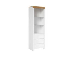 Impact Furniture Tall Bookcase Drawer Shelving Unit Open Display Cabinet White Gloss Oak Holten - thumbnail 2
