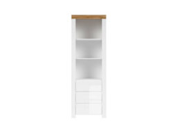 Impact Furniture Tall Bookcase Drawer Shelving Unit Open Display Cabinet White Gloss Oak Holten - thumbnail 4