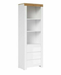 Impact Furniture Tall Bookcase Drawer Shelving Unit Open Display Cabinet White Gloss Oak Holten