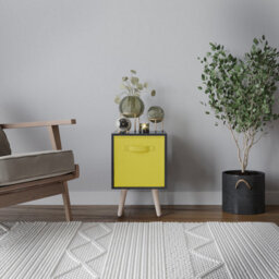 Urbn-Living Urbnliving 51Cm Height Black Wooden Cube Storage Bookcase Yellow Inserts Scandinavian Pine Legs - thumbnail 2