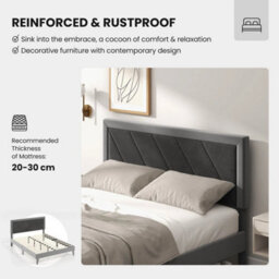 Double Size Bed Frame Velvet Upholstered Platform Bed Slat W/ High Headboard - thumbnail 6