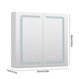 Living And Home Double-Door Wall Mounted Bathroom Mirror Cabinet With Led Lighting And Shaver Socket - thumbnail 8