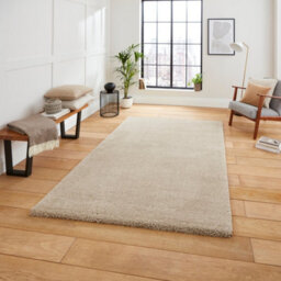 Modern Beige Shaggy Plain Easy To Clean Rug For Dining Room-80Cm X 150Cm - thumbnail 1