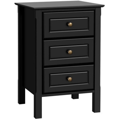 Black 3-Drawer Wooden Side Table With Metal Knobs And Sturdy Structure For Bedroom - image 1