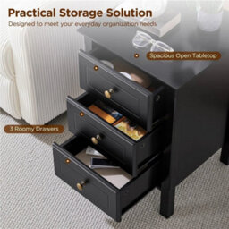 Black 3-Drawer Wooden Side Table With Metal Knobs And Sturdy Structure For Bedroom - thumbnail 5