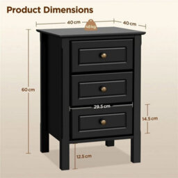 Black 3-Drawer Wooden Side Table With Metal Knobs And Sturdy Structure For Bedroom - thumbnail 2