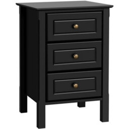 Black 3-Drawer Wooden Side Table With Metal Knobs And Sturdy Structure For Bedroom - thumbnail 1
