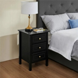 Black 3-Drawer Wooden Side Table With Metal Knobs And Sturdy Structure For Bedroom - thumbnail 3