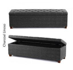 Linoso Chesterfield Charcoal Ottoman Storage Box With Square Wooden Legs - Upholstered Blanket Box (150W X 40D X 45H Cm) - thumbnail 1