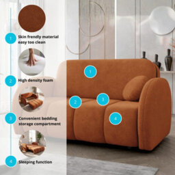 Viva Comfy Iv Orange Sofa Bed With Storage Compartment Particle Board Metal Legs Wooden Frame 172X103X85Cm - thumbnail 6