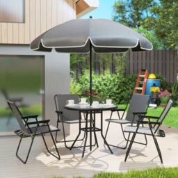 Outsunny 6 Pieces Garden Furniture Set With Parasol, Folding Chairs, Grey - thumbnail 9