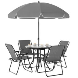 Outsunny 6 Pieces Garden Furniture Set With Parasol, Folding Chairs, Grey - thumbnail 2