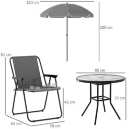 Outsunny 6 Pieces Garden Furniture Set With Parasol, Folding Chairs, Grey - thumbnail 3