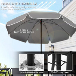 Outsunny 6 Pieces Garden Furniture Set With Parasol, Folding Chairs, Grey - thumbnail 4