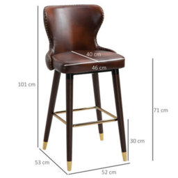 Brown Bar Stools Set Of 2 With Backrest, Pu Leather Barstools With Footrest - thumbnail 2