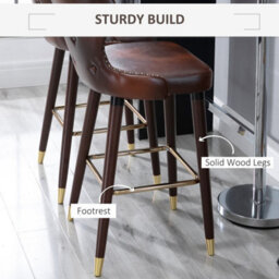 Brown Bar Stools Set Of 2 With Backrest, Pu Leather Barstools With Footrest - thumbnail 3