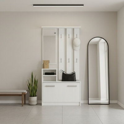 Kolom Modern White Shoe Cabinet With Hangers Stylish Hallway And Entryway Storage Unit - image 1