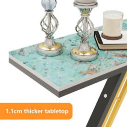 Fativo 120Cm Sintered Stone Marble Console Table Hall Display Stand Sofa Table Storage W/ Gold Stand Sturdy Legs, Green - thumbnail 4