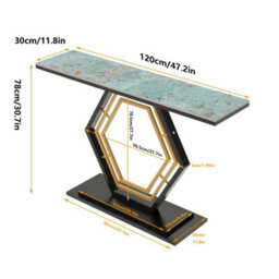 Fativo 120Cm Sintered Stone Marble Console Table Hall Display Stand Sofa Table Storage W/ Gold Stand Sturdy Legs, Green - thumbnail 2