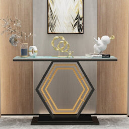 Fativo 120Cm Sintered Stone Marble Console Table Hall Display Stand Sofa Table Storage W/ Gold Stand Sturdy Legs, Green - thumbnail 8