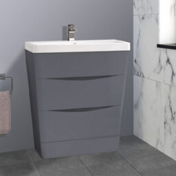 Rinse Bathrooms 800mm Gloss Grey Floor Standing 2 Drawer Vanity Unit Basin Bathroom Storage Furniture - thumbnail 1