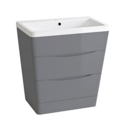 Rinse Bathrooms 800mm Gloss Grey Floor Standing 2 Drawer Vanity Unit Basin Bathroom Storage Furniture - thumbnail 3
