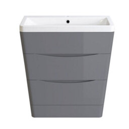 Rinse Bathrooms 800mm Gloss Grey Floor Standing 2 Drawer Vanity Unit Basin Bathroom Storage Furniture - thumbnail 4