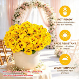 Realistic Yellow Artificial Pansy 30 Bundles, Uv Sun Proof Fake Flowers For Outdoor Planter,porch,patio, Balcony & Home Yard Decor - thumbnail 2