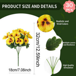 Realistic Yellow Artificial Pansy 30 Bundles, Uv Sun Proof Fake Flowers For Outdoor Planter,porch,patio, Balcony & Home Yard Decor - thumbnail 5