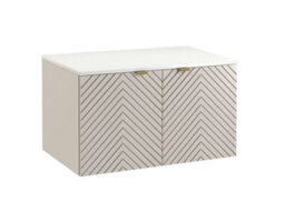 Impact Furniture Bathroom Vanity Unit With Sink 800mm Countertop Wall Hung Beige Cabinet Fluted Doors And White Worktop Cara - thumbnail 6