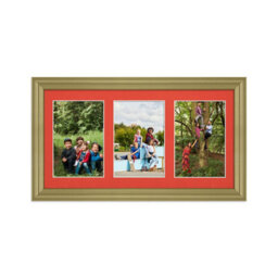 AK Frames 40X20Cm Gold Classic Multi Photo Frame With Poppy Red Mount - Holds 3 Apertures (3X) 6X4 Photos