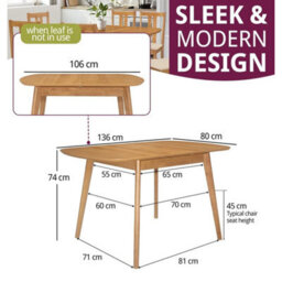 Dining Table, Small Butterfly Leaf Extendable Table, Kitchen Table In Light Oak - thumbnail 2