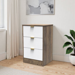 Nashville Ready Assembled Matt White & Oak 3 Drawer Wide Bedside Chest (H)726mm (W)450mm (D)395mm - thumbnail 1