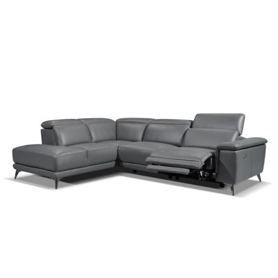 Valencia Pista Modern Top Grain Leather Reclining Sectional Left Hand Facing Chaise Sofa Grey Stainless Steel Legs - image 1