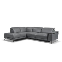 Valencia Pista Modern Top Grain Leather Reclining Sectional Left Hand Facing Chaise Sofa Grey Stainless Steel Legs - thumbnail 8