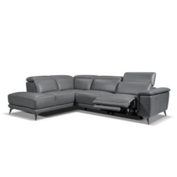 Valencia Pista Modern Top Grain Leather Reclining Sectional Left Hand Facing Chaise Sofa Grey Stainless Steel Legs