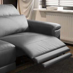 Valencia Pista Modern Top Grain Leather Reclining Sectional Left Hand Facing Chaise Sofa Grey Stainless Steel Legs - thumbnail 6