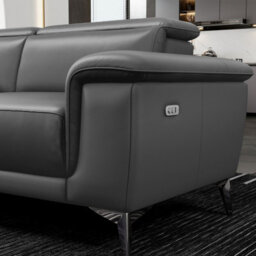 Valencia Pista Modern Top Grain Leather Reclining Sectional Left Hand Facing Chaise Sofa Grey Stainless Steel Legs - thumbnail 5