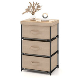 Costway 3 Chests Of Drawers 3-Tier Nightstand Organizer Fabric Dresser W/ Metal Frame
