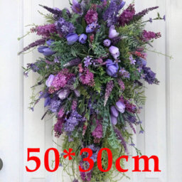 Amorly 1 Pcs Spring Purple Tulip Wreath For Front Door, Artificial Floral Wreath Seasonal Summer Wreath For Home Wall Porch Decor - thumbnail 2