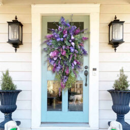 Amorly 1 Pcs Spring Purple Tulip Wreath For Front Door, Artificial Floral Wreath Seasonal Summer Wreath For Home Wall Porch Decor - thumbnail 5