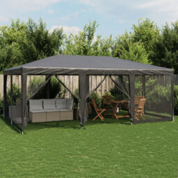 Walplus Party Tent Garden Gazebo Canopy With 10 Mesh Sidewalls Anthracite 6X4 M Hdpe - thumbnail 1