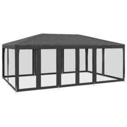 Walplus Party Tent Garden Gazebo Canopy With 10 Mesh Sidewalls Anthracite 6X4 M Hdpe - thumbnail 2