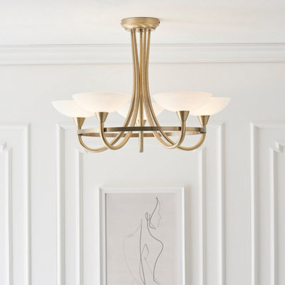 Anson Lighting Rowan Antique Brass And White Glass 3 Light Semi Flush Ceiling Fitting - image 1