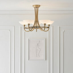 Anson Lighting Rowan Antique Brass And White Glass 3 Light Semi Flush Ceiling Fitting - thumbnail 3