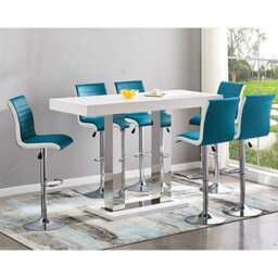 Furniture in Fashion Caprice Large White Gloss Bar Table 6 Ritz Teal White Stools