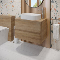 Affine 800mm Bathroom Countertop Vanity Unit Oval Fluted Basin Soft Close Wall Hung Oak - thumbnail 1