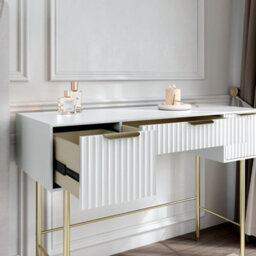 CARME Home Lara White Dressing Table With Elsie  Led Mirror & Hailey Bouclé Storage Stool - thumbnail 2