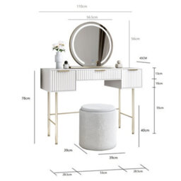 CARME Home Lara White Dressing Table With Elsie  Led Mirror & Hailey Bouclé Storage Stool - thumbnail 9